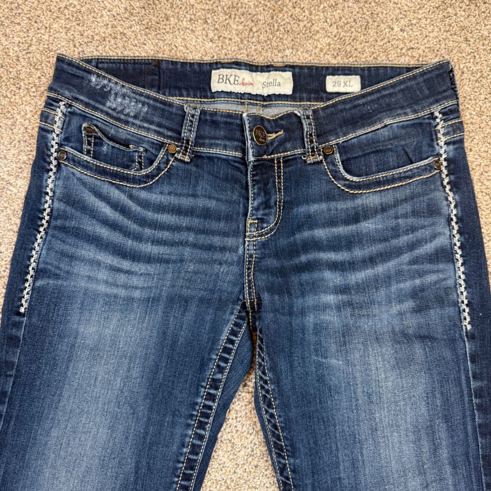 BKE Stella Bootcut Jeans 29 XL Dark Wash Embroidered Contrast Stitch Denim - Picture 2 of 12